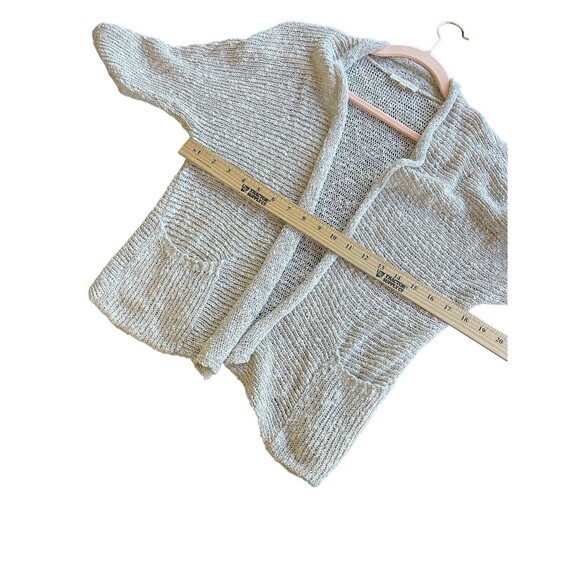 EILEEN FISHER Size P Small Cardigan Sweater Beige Crochet Open Front Pockets - Picture 8 of 12